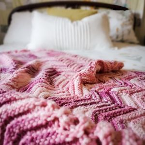 Vintage Pink Hand Knit Granny Blanket Throw
